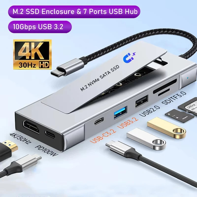 8-in-1 USB-C Hub & M.2 NVMe/SATA SSD Docking Station USB-C Docking Station HIP