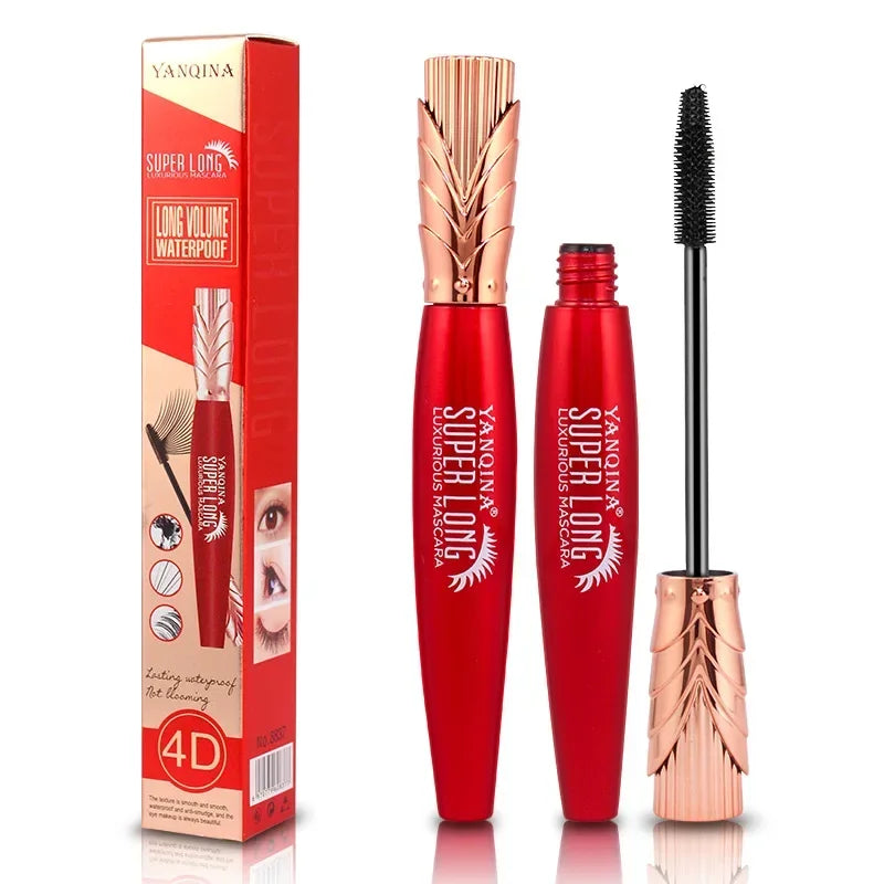 4D Silk Fiber Mascara Lengthening Waterproof Long Lasting Curling Thick Waterproof Mascara Long Eyelashes Extension Make Up HIP 1Pcs