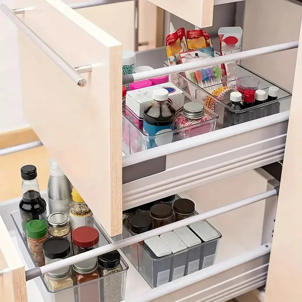 1Pc Hot Kitchen Refrigerator Organizer Bin Clear Plastic Food Storage Fridge Storage Box with Divider Freezer Pantry Organizer HIP