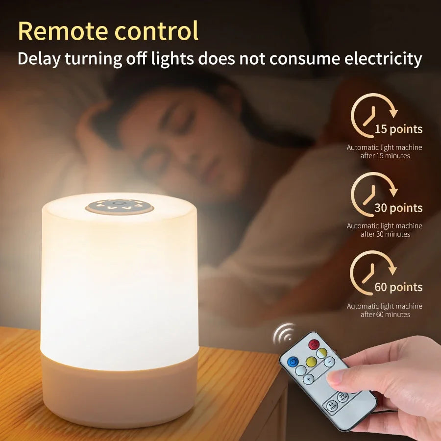 LED Touch Night Light USB Rechargeable Table Lamp With Remote Control Switch 3 Colors Dimmable Bedside Night Lamp Bedroom Decor HIP