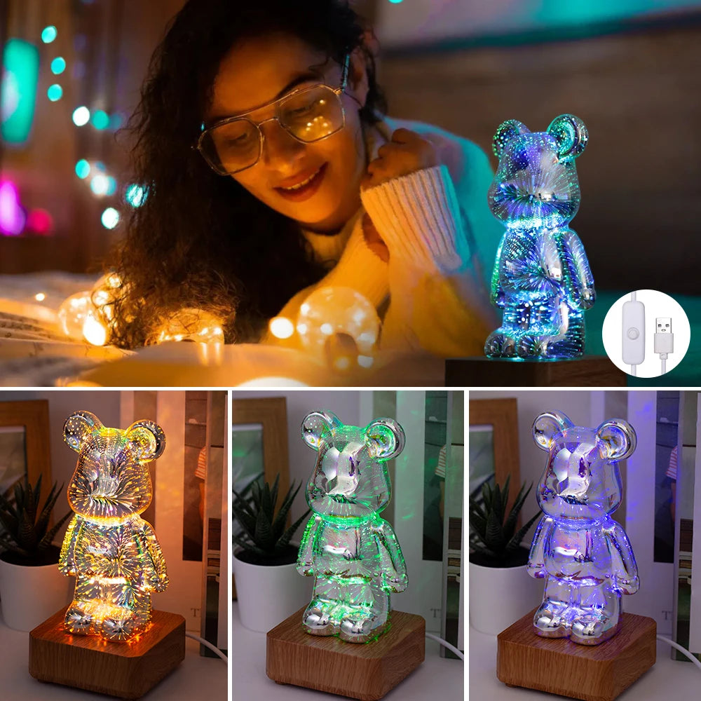 3D LED Firework Bear Night Light – Color-Changing USB Lamp LED Night Light HIP