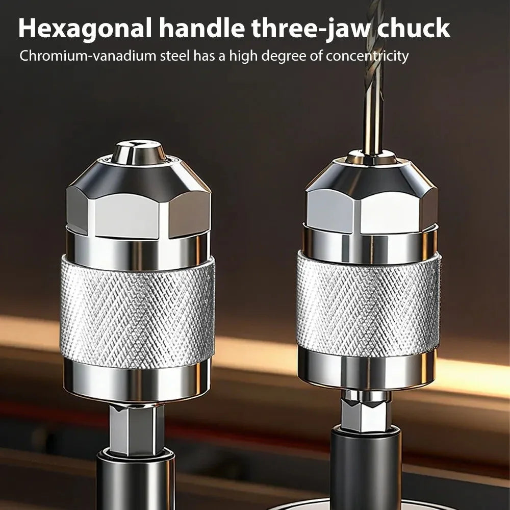 Self-Tightening 3-Jaw Drill Chuck Adapter 1.5–6.5mm ¼" Hex Shank Drill Chuck Adapter HIP