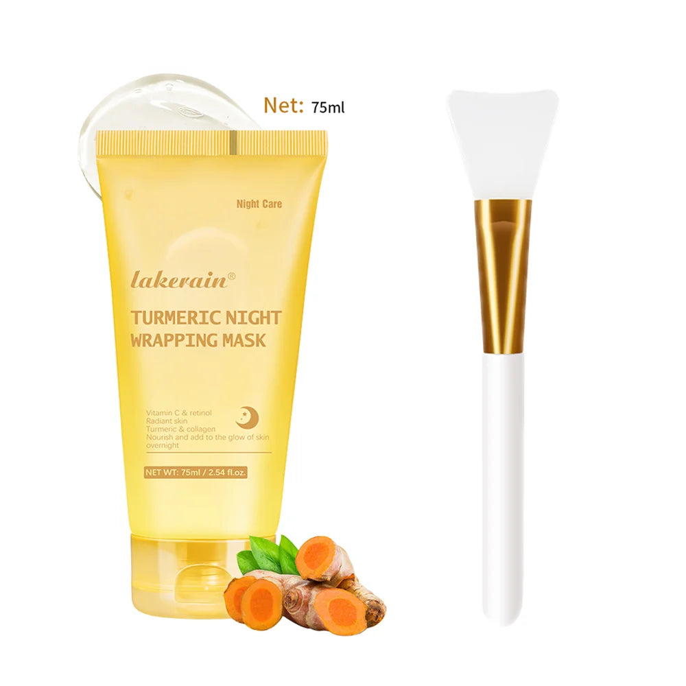 Kojic Acid Turmeric Overnight Wrapping Peel Off Mask Nourishes Hydrolyzed Collagen Glowing Skin Skin Firmnes Korean Skincare HIP 1pcs and brush