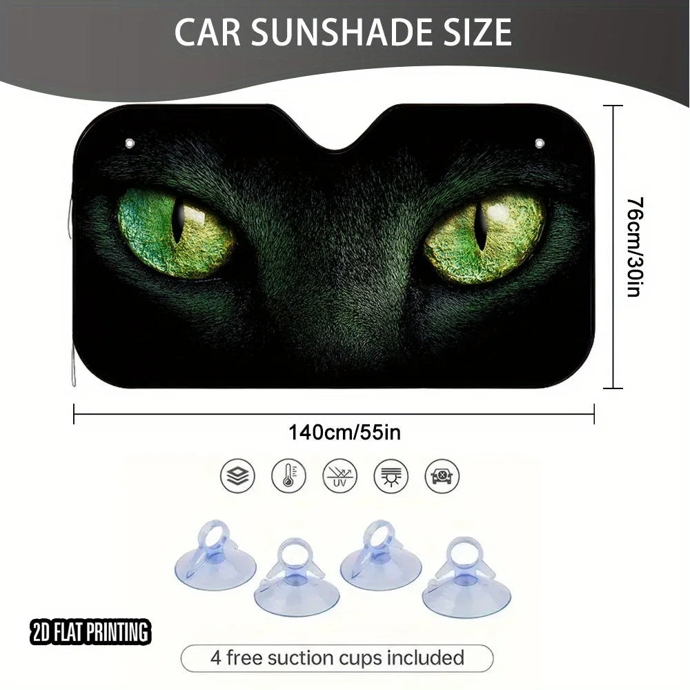 2D Cat Eyes Car Sunshade – Foldable, 4 Suction Cups Car Windshield Sunshade HIP