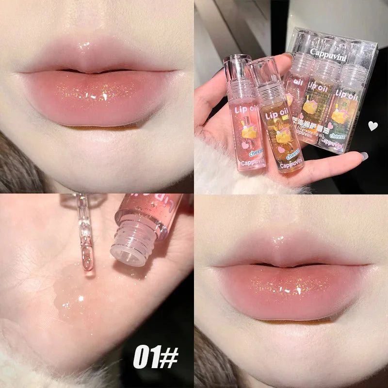 1/3pcs Crystal Jelly Lip Oil Moisturizing Transparent Lip Plumper Glitter Clear Fruit Lipgloss Hydrating Liquid Lipstick Makeup HIP