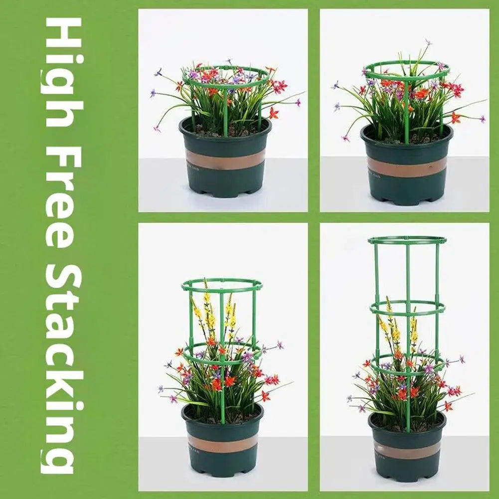Stackable Plastic Plant Support Rings - 10-Tier Garden Stakes for Climbing Flowers, Vines, Vegetables | Durable Green HIP