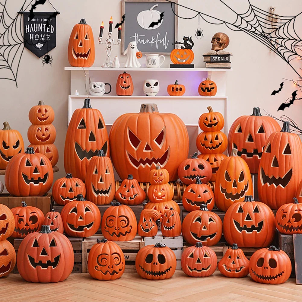 Halloween Home Yard Decor Prop Halloween LED Ghost Face Expression Pumpkin Lantern Realistic Artificial Pumpkin Decorative Light HIP