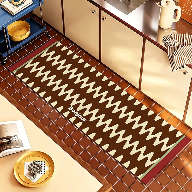 PVC Leather Kitchen Floor Mat – Waterproof Non-Slip Striped Rug Kitchen Floor Mat HIP GU6403-P 1pc 40x120cm