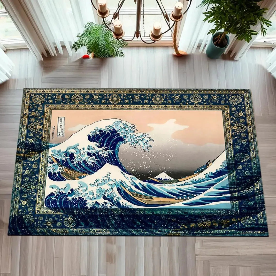 Hokusai Great Wave Area Rug – Ukiyo-e Art Carpet | Non-Slip Decorative Area Rug HIP 1 40X60cm-Felt