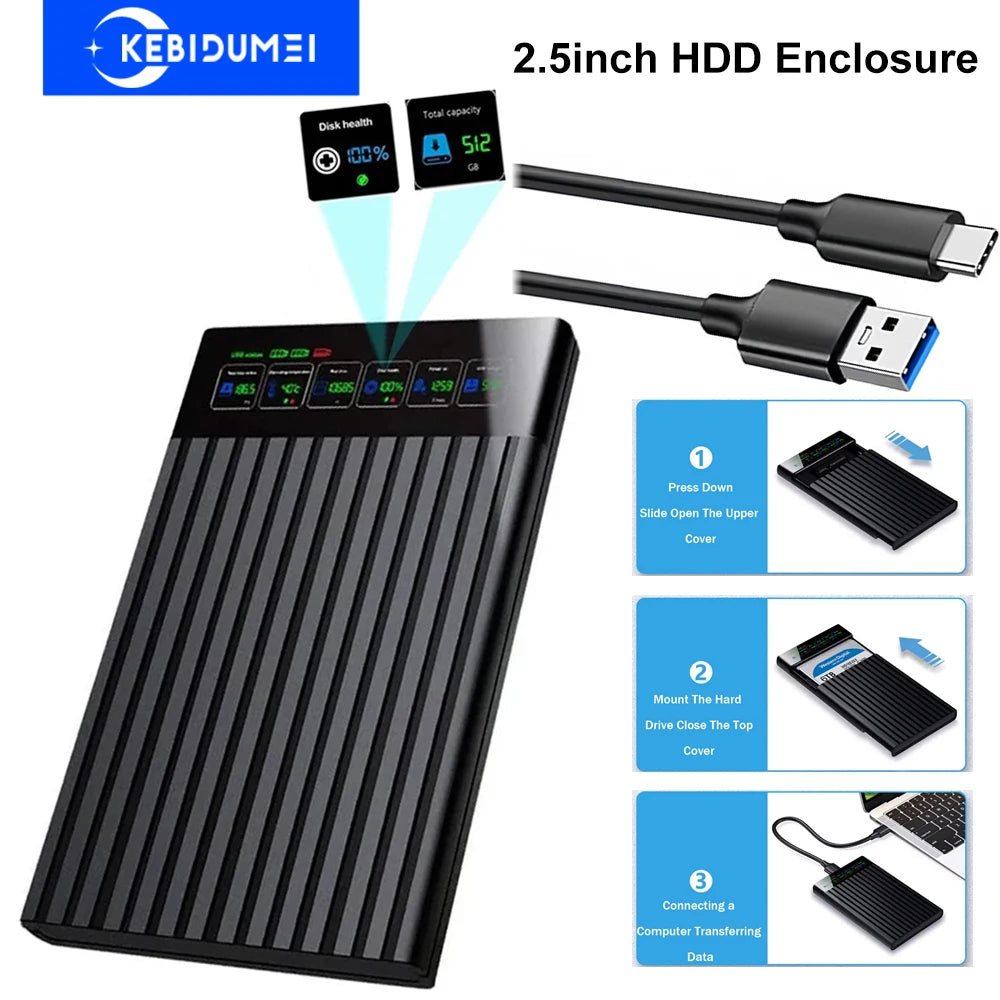 2.5" SATA USB 3.1 HDD Enclosure with Digital Display – 8TB HDD Enclosure HIP