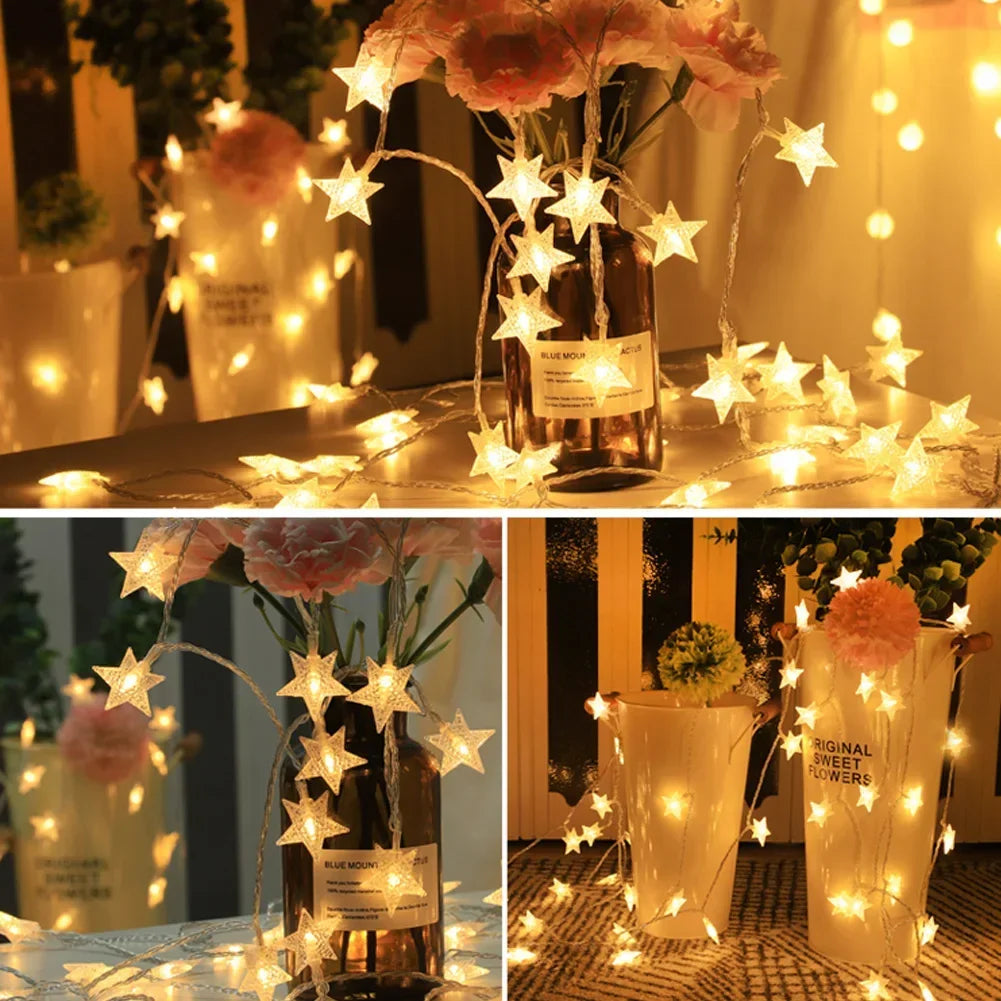 1.5m/3m LED Star String Lights Christmas Garland Battery USB Powered Wedding Party Curtain String Fairy Lamps For Home HIP