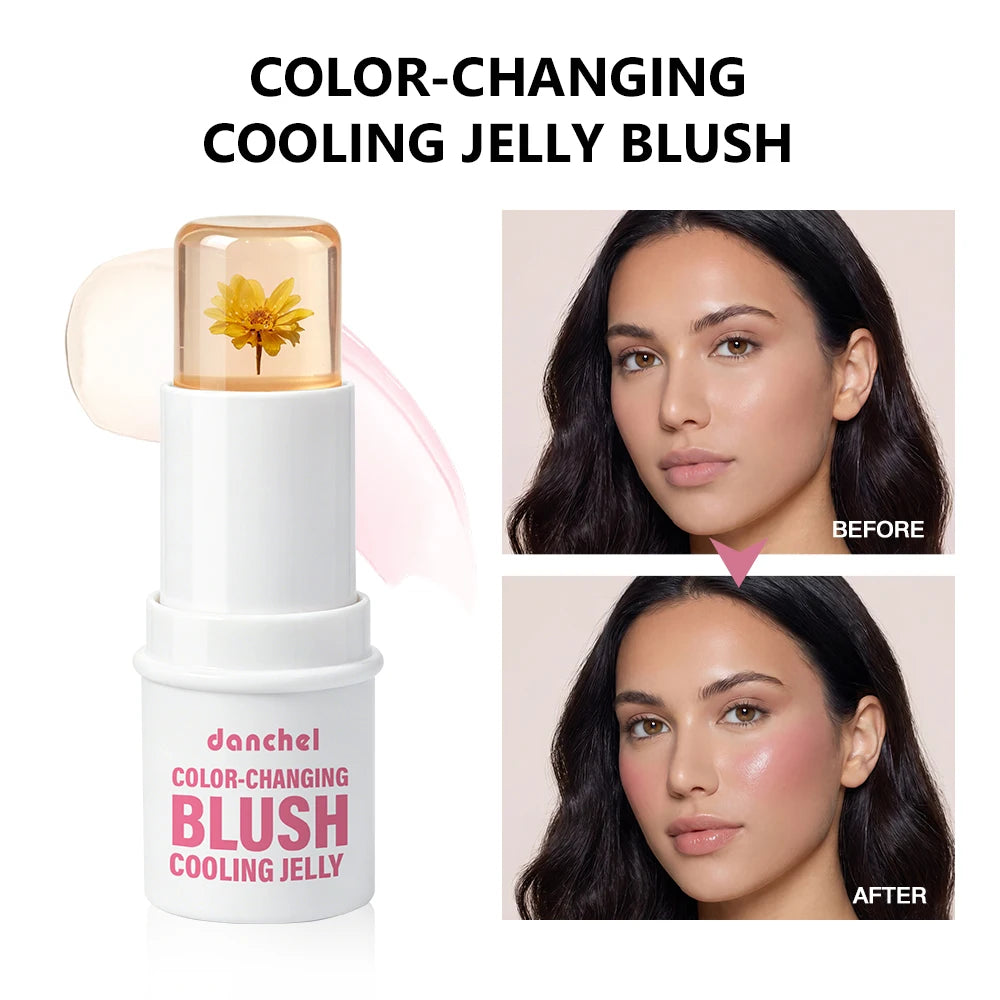 Color Changing Jelly Blush Danchel Magic Cooling Gel Blush Dual Temp & pH Adaptive Floral Extract Hydrating Blush Stick Moisturi HIP