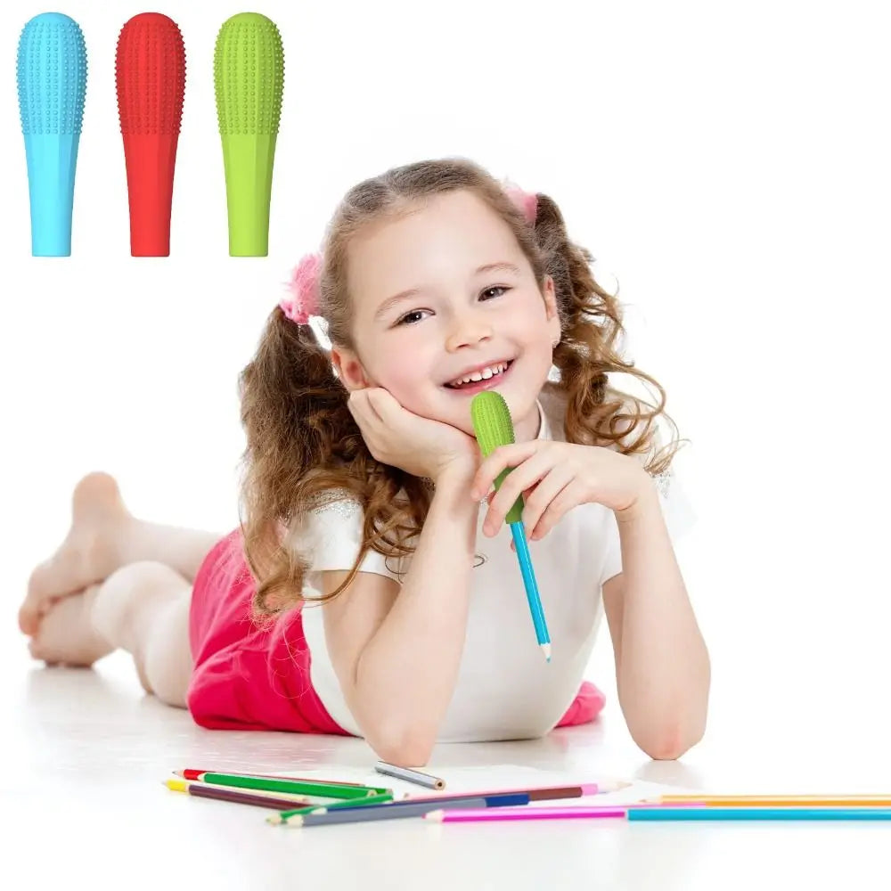 3-Pack Silicone Chewable Pencil Toppers – Sensory Textured Grips Sensory Pencil Toppers HIP