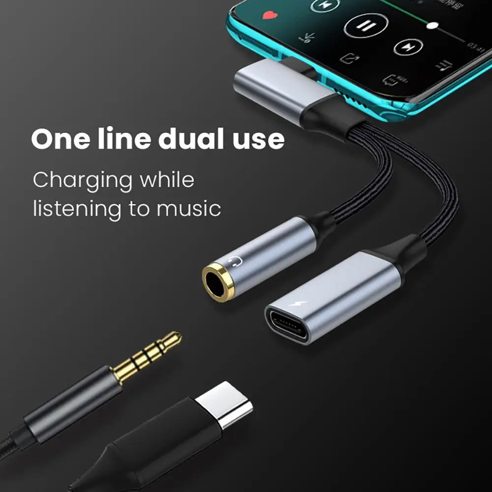 USB-C to 3.5mm Audio + Charging Adapter – 2-in-1 DAC Cable USB-C Audio Adapter HIP