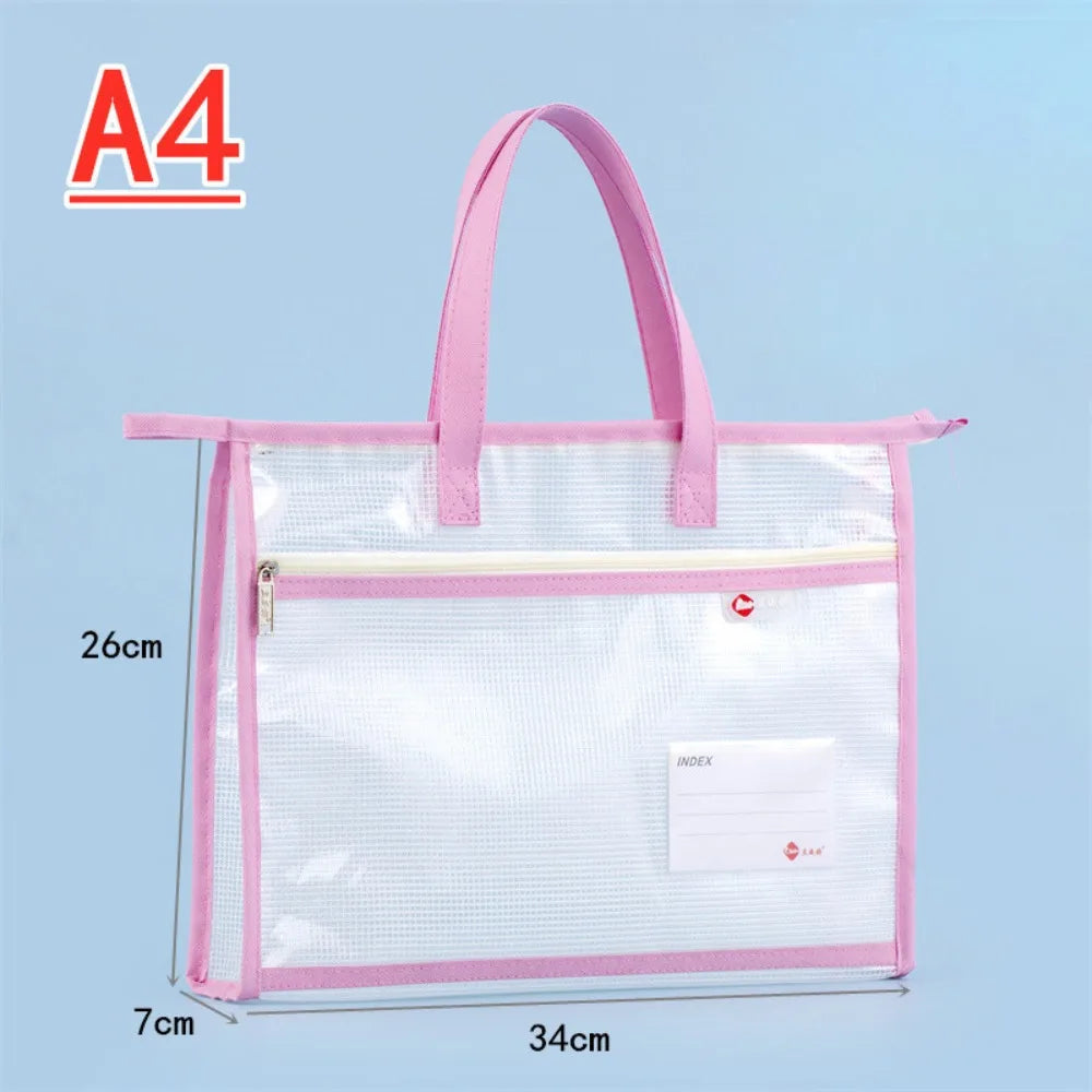 A3 Mesh PVC Art Project Bag – Zipper, Handle, Waterproof Art Storage Bag HIP Pink 1