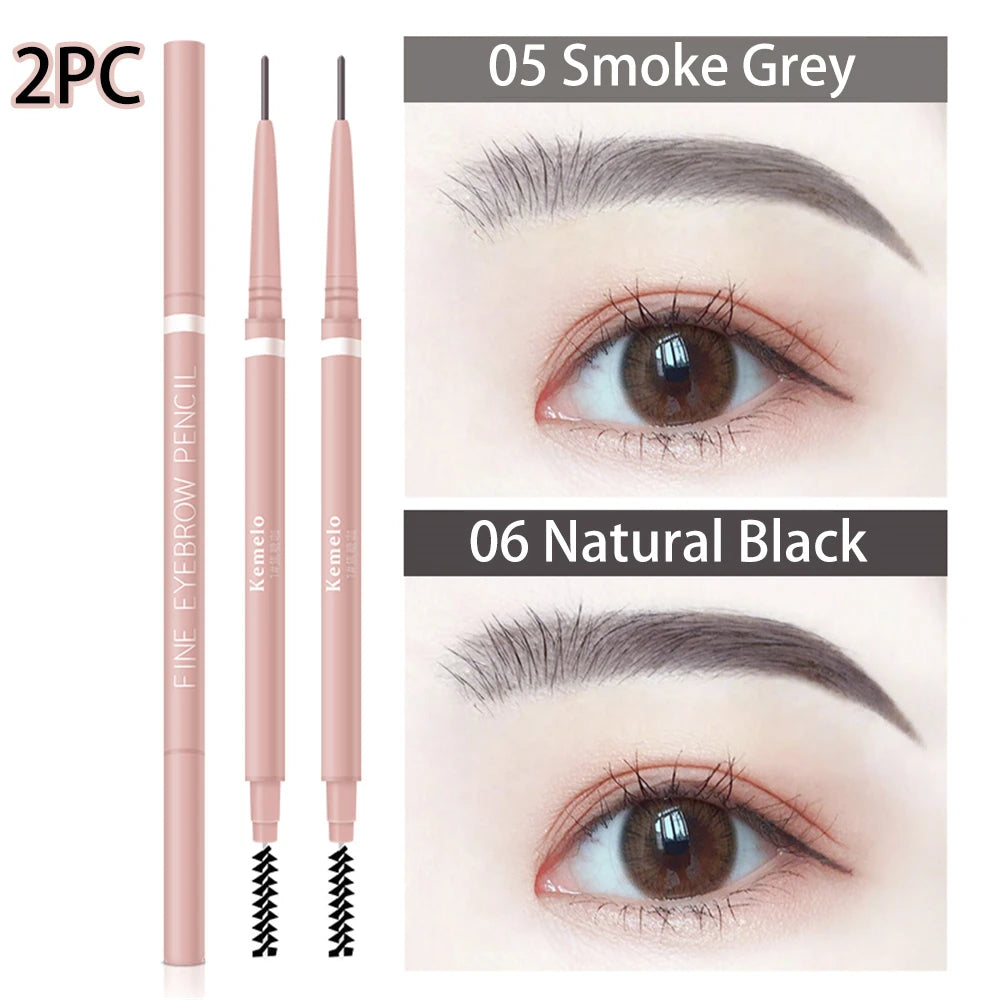 Waterproof Double-Ended Eyebrow Pencil With Brush 1.5mm Ultra Fine Eye Brow Pencil Combined Sweat-proof Lasting Eye Makeup HIP 05 Add 06