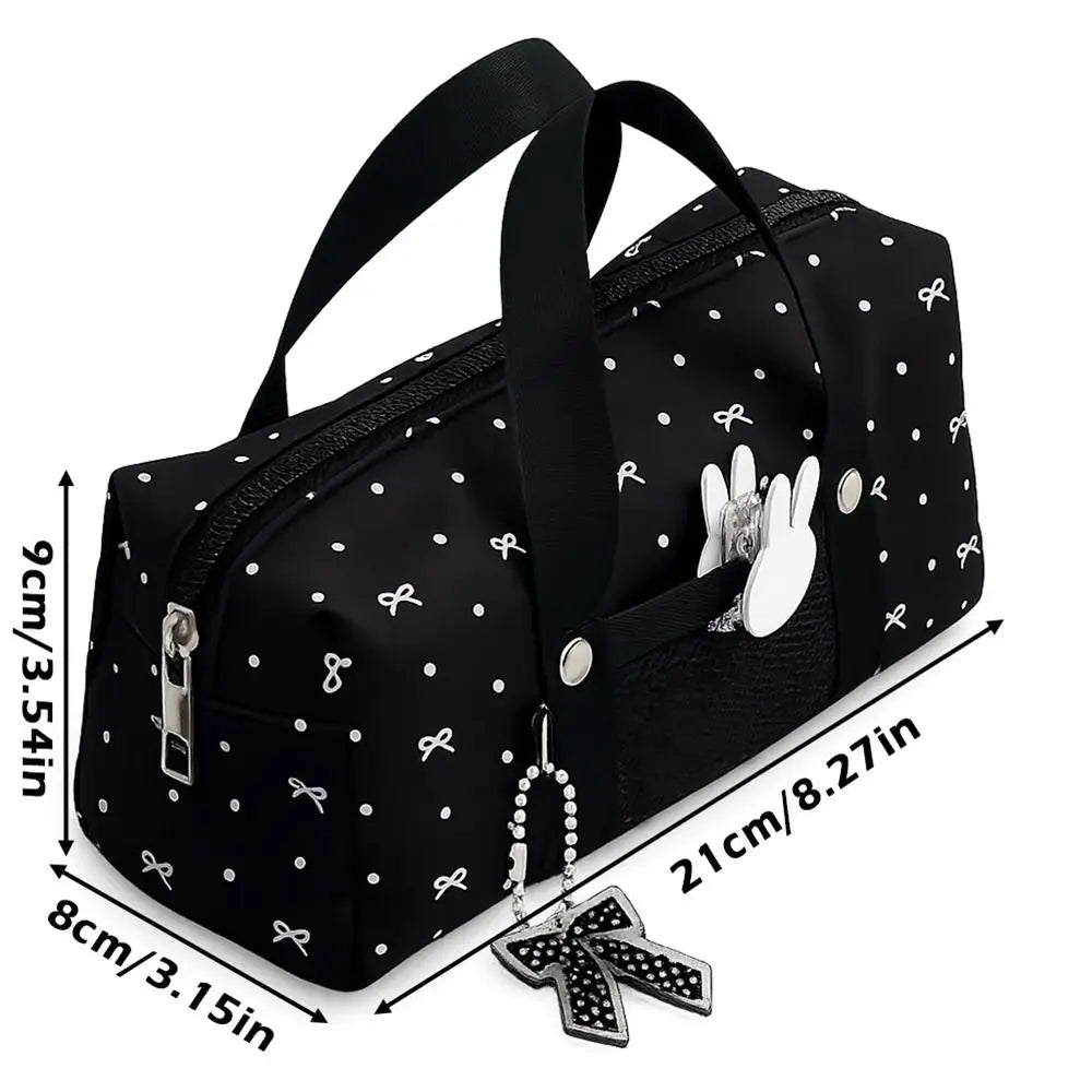 Black Polka Dot Bow Pencil Case – Large Capacity Canvas Bag Pencil Case HIP
