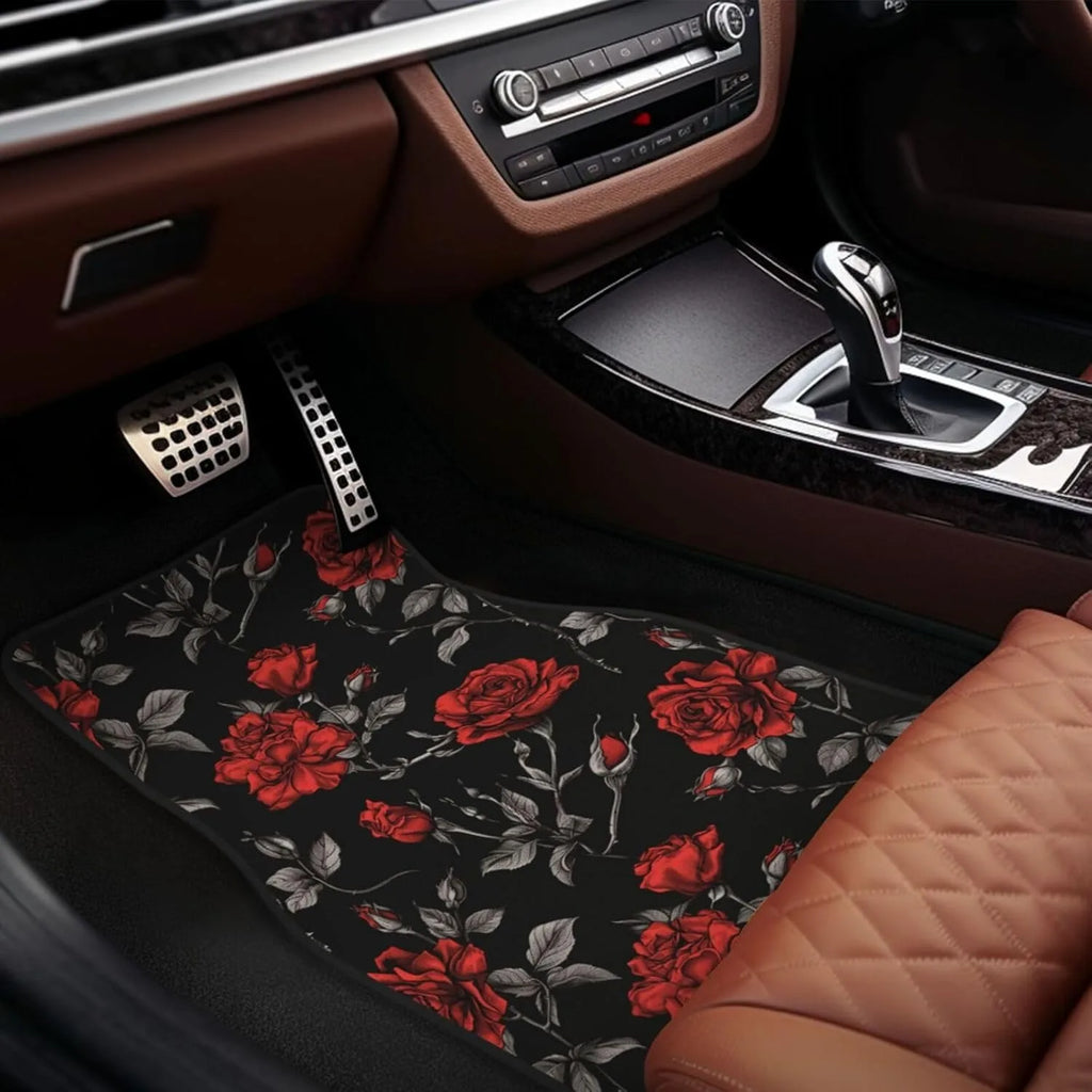 Red Rose Floral Car Floor Mats – 4-Piece Universal Set Car Floor Mats HIP
