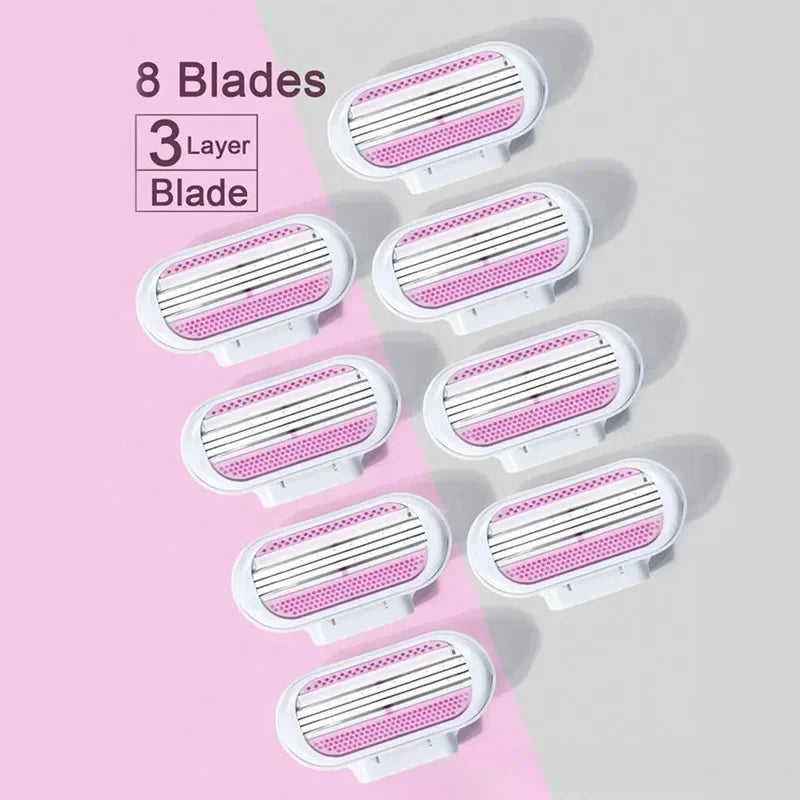 Women's Safety Razor Set – 1 Handle + 8 Blades, Venus Compatible Women's Safety Razor HIP