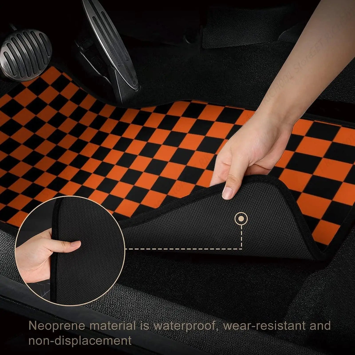Black & Orange Checkerboard Car Floor Mats – 4 Pc Universal Car Floor Mats HIP