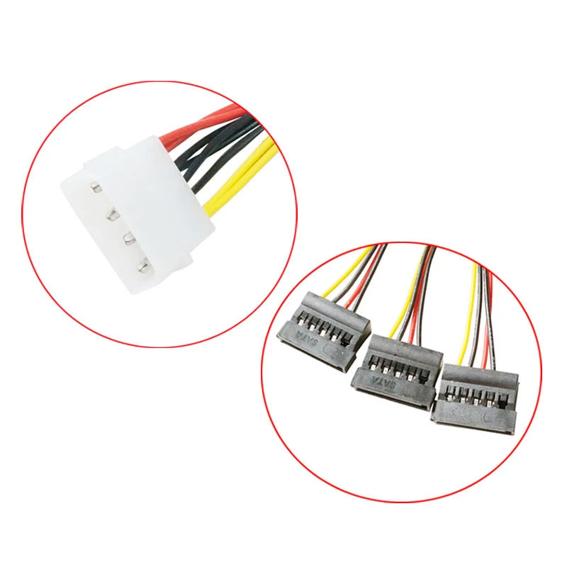 Molex 4-Pin to 3x SATA Power Splitter Cable – PC Adapter PC Power Adapter Cable HIP