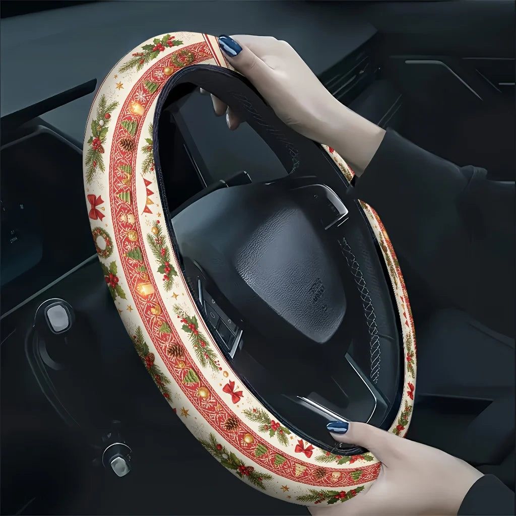 Christmas Pine Branch Berries Car Steering Wheel Cover Steering Wheel Cover HIP