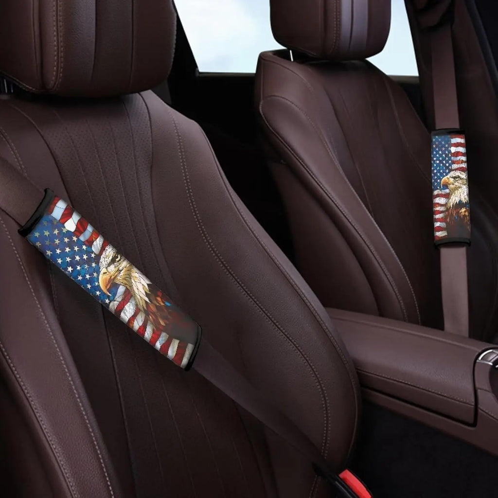 US Flag Eagle Seat Belt Shoulder Pad Cover – 2 Pack Seat Belt Cover HIP