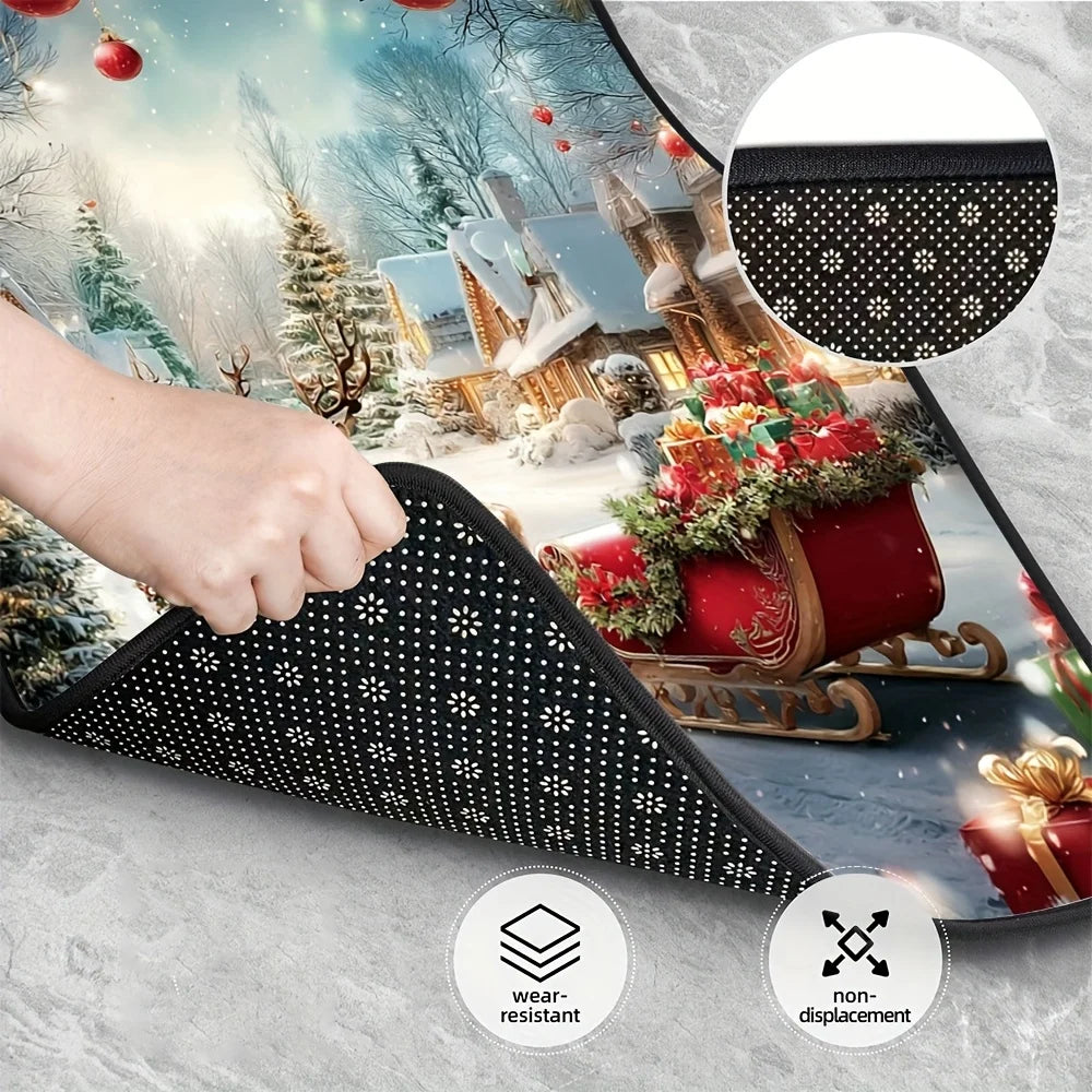 4-Piece Christmas Car Floor Mats – Santa Sleigh & Reindeer Car Floor Mats HIP