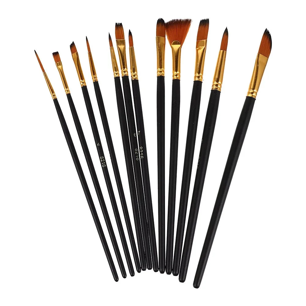 12-Piece Nylon Painting Brush Set – Watercolor, Acrylic & Oil Art Painting Brush Set HIP 1