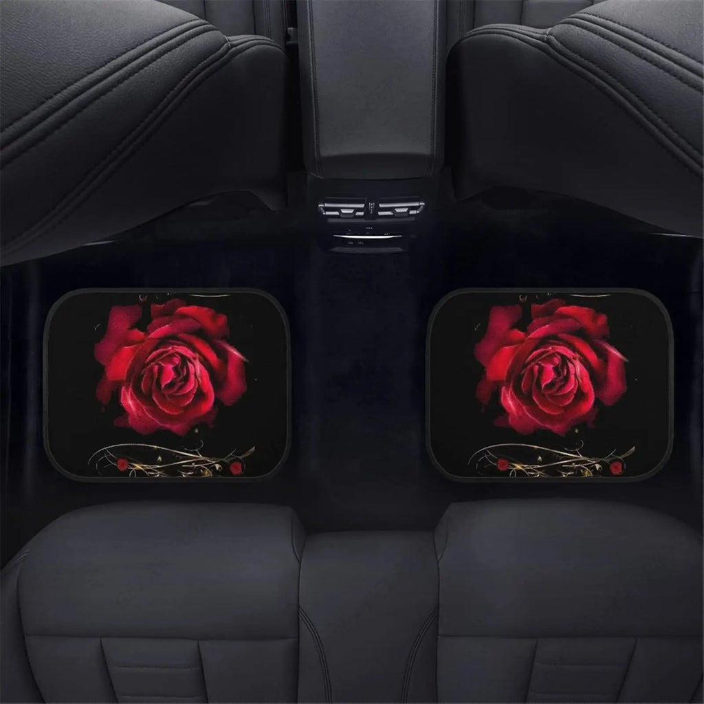 Red Rose Print Rubber Car Floor Mats – 4-Piece Anti-Slip Set Car Floor Mats HIP