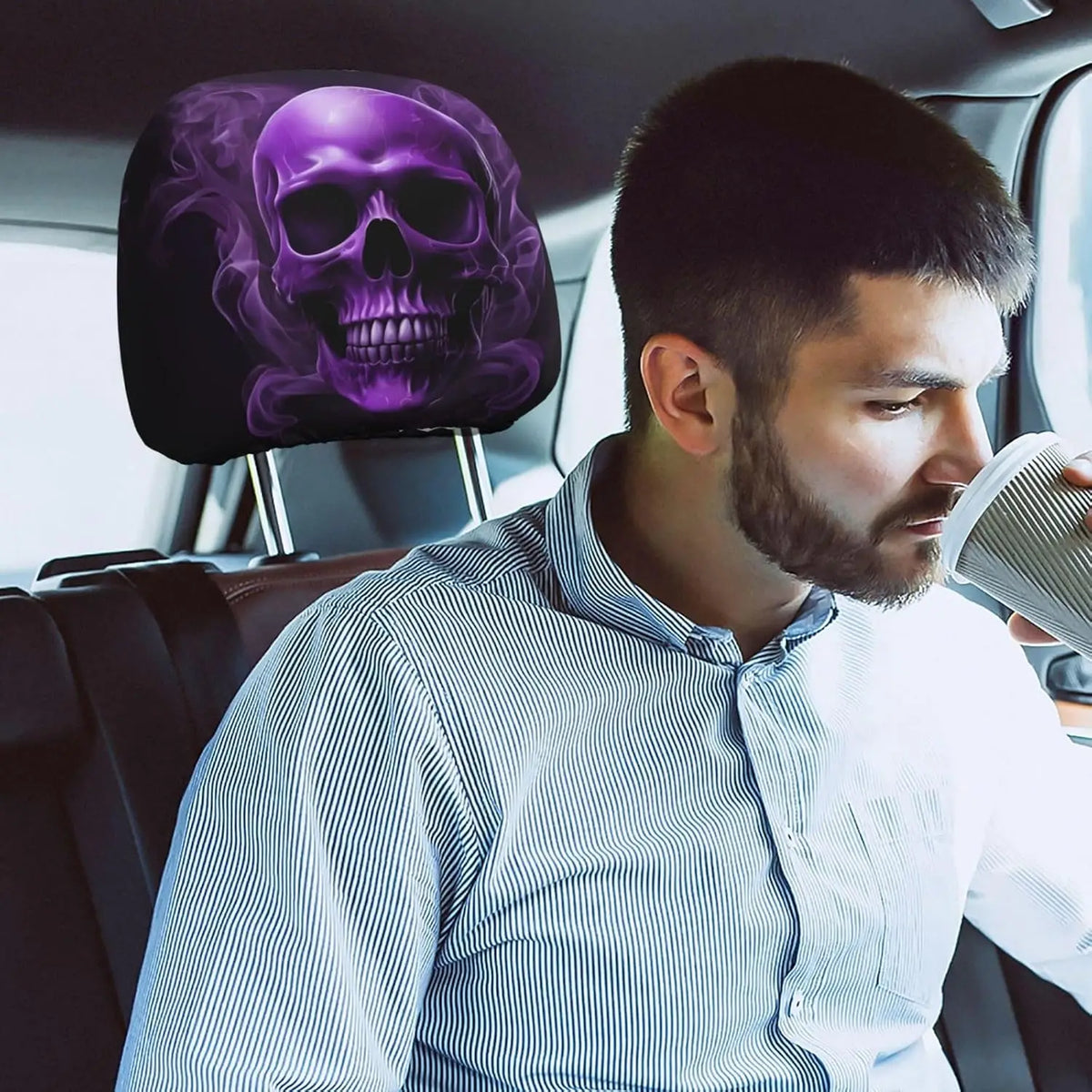 2-Pack Purple Skull Car Headrest Covers – Universal Fit Car Seat Accessory HIP