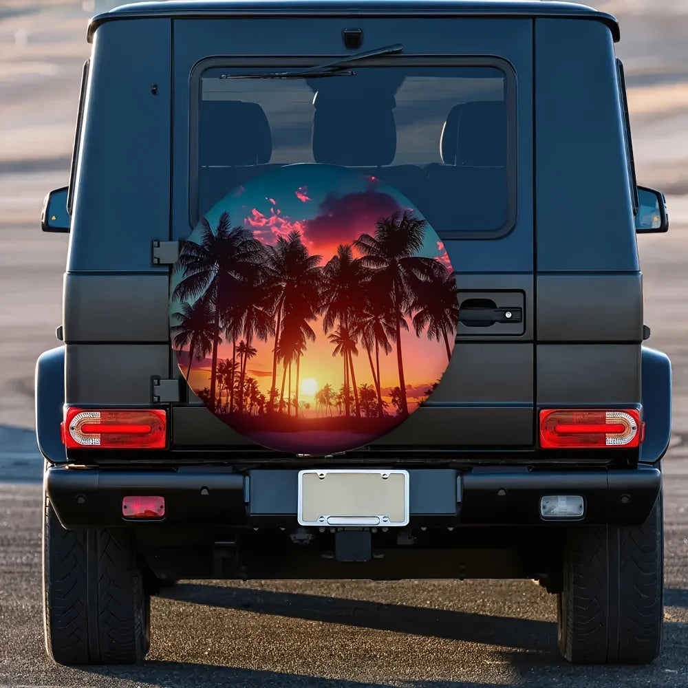 Tropical Palm Tree Sunset Spare Tire Cover – Waterproof Spare Tire Cover HIP