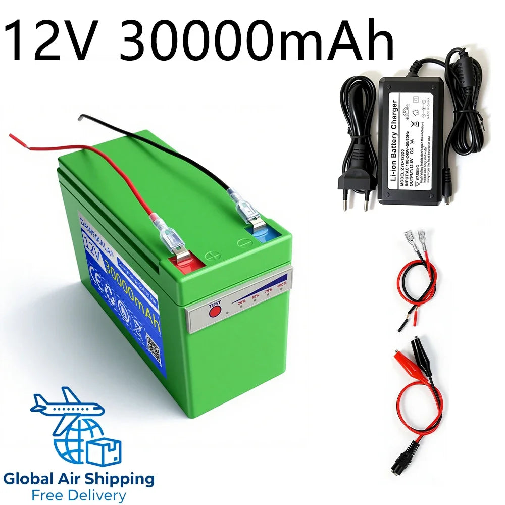 12V 18650 Lithium Battery Pack 30Ah with 30A BMS & Charger Lithium Battery Pack HIP 20000mAh