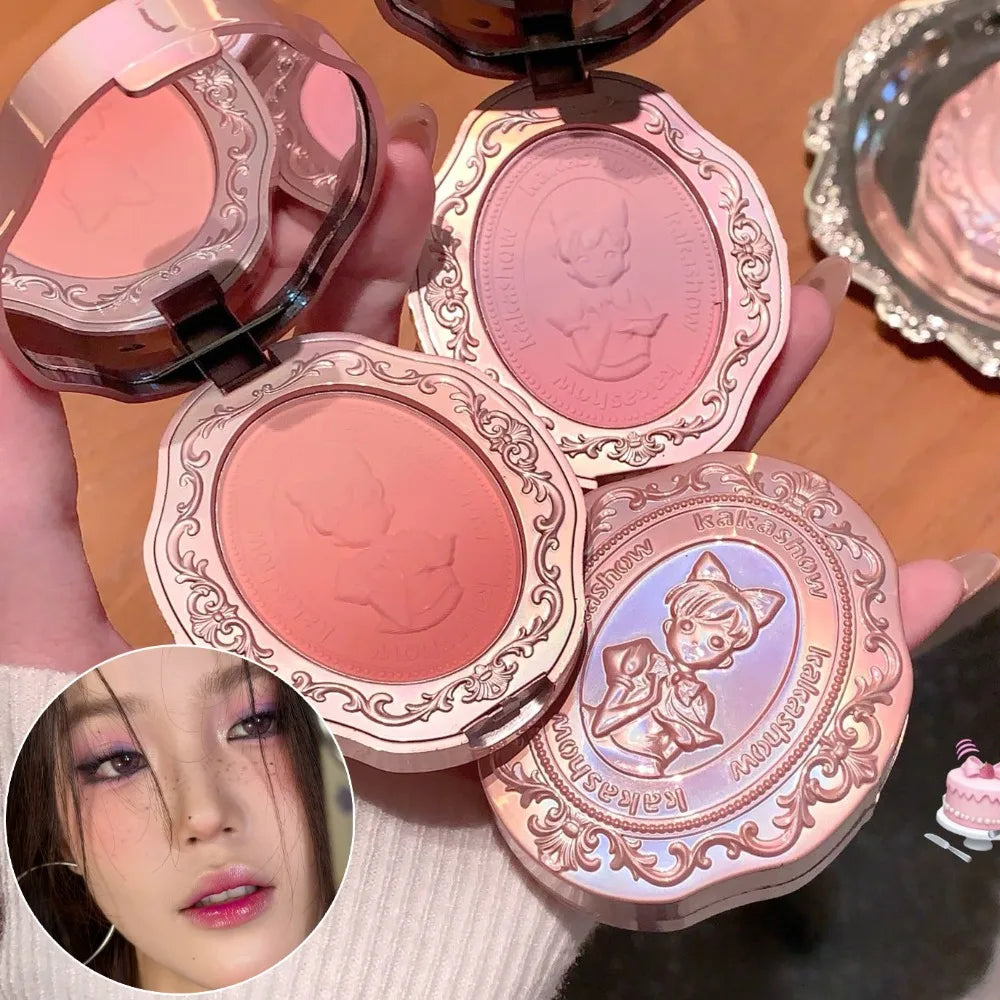 Girl Embossed Gradient Powder Blusher Ultra Fine Natural Nude Peach Rouge Lively Cheek Tone Lasting Daily Face Brighten Makeup HIP