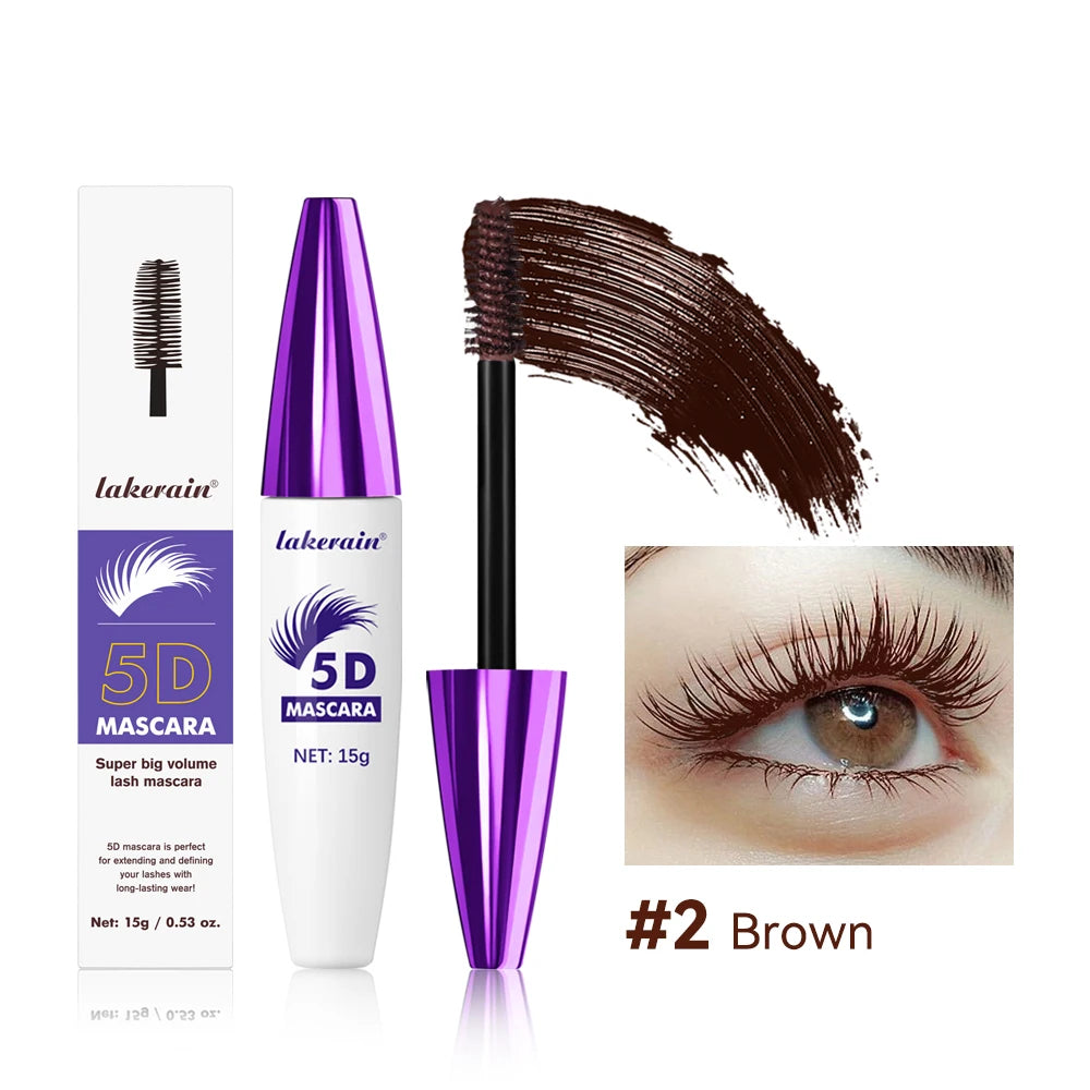 5D Mascara Waterproof Thickening Lengthening Curling Liquid Fiber Mascara Long-Lasting Curling Eyelash Extension Cosmetics HIP 2brown