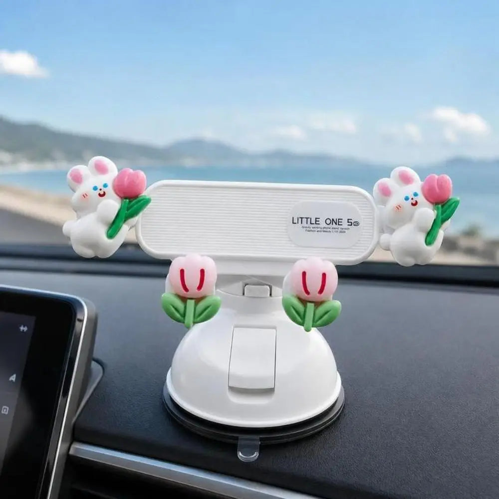 Cartoon Car Dashboard Phone Holder – Gravity Clamp & Suction Car Phone Mount HIP