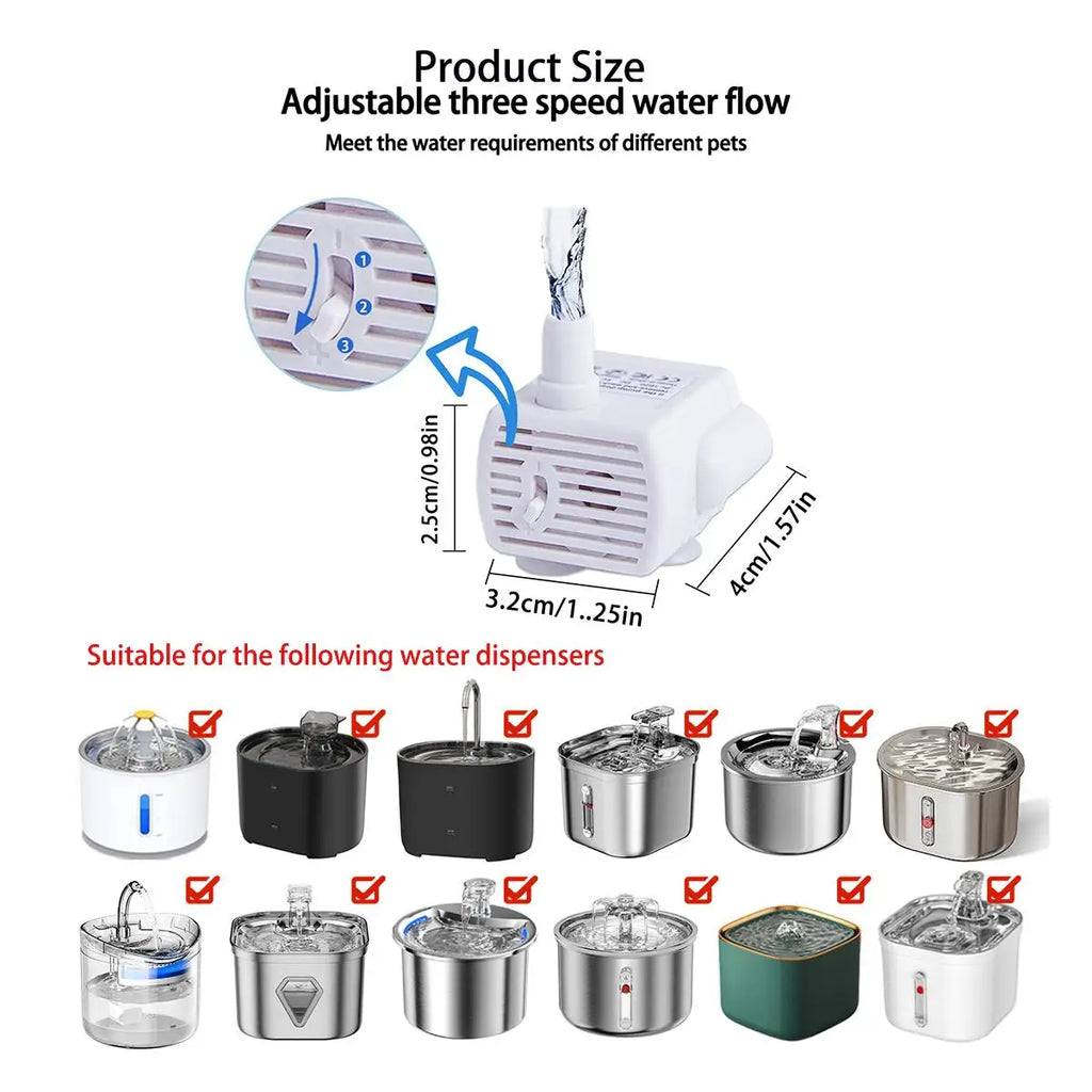 Cat Water Dispenser Replacement Pump, Adjustable Flow Rate, Energy-Saving Silent Design, Suitable for Cat Dog Drinking Fountain HIP