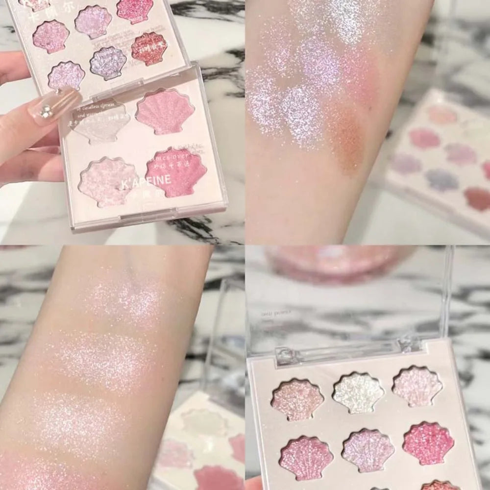 4/9 Colors Shell-Shape Eyeshadow Palette Sparkling Dreamy Pink Blue Pearl White Brighten Lasting Glitter Mineral Makeup Plate HIP
