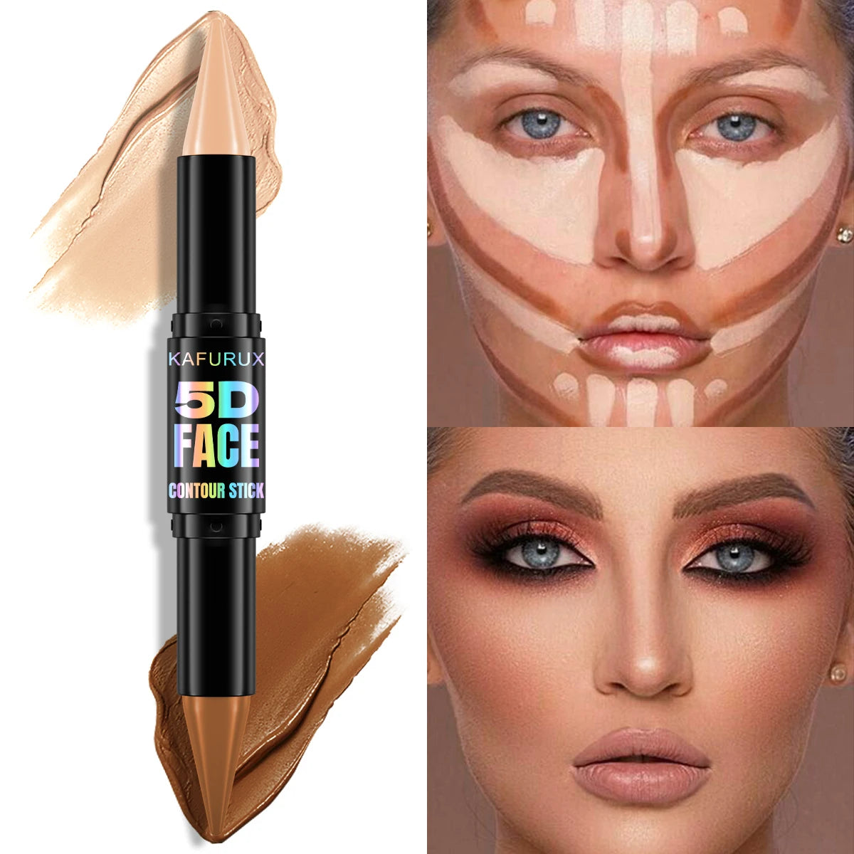 1PC Contour Stick Duo, Double-Eneed Highlight and Shadow Cream Waterproof Full Coverage Face Foundation Concealer Pen Long Lasti HIP