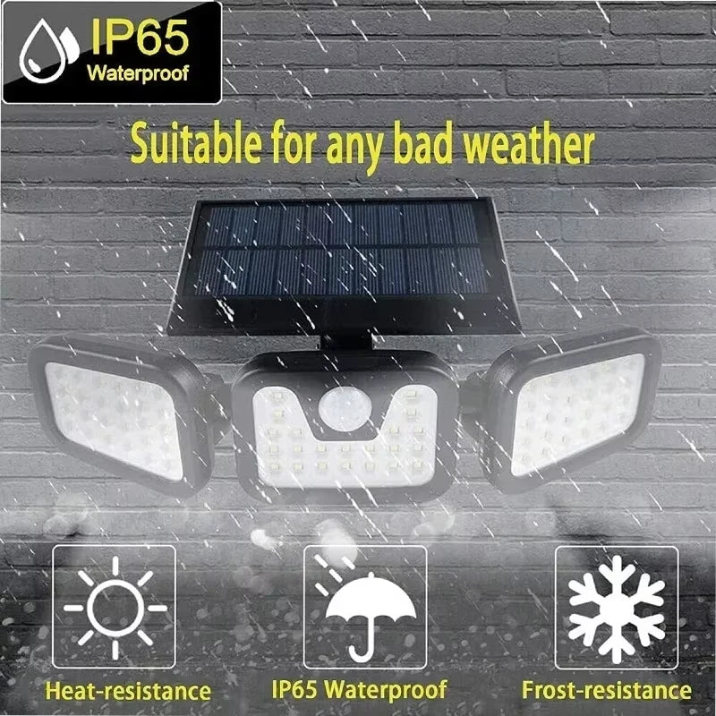 Led Solar Light Outdoor Motion Sensor Human Body Sensing Adjustable Head Ip65 Waterproof Solar Three Head Wall Lamp Garden HIP