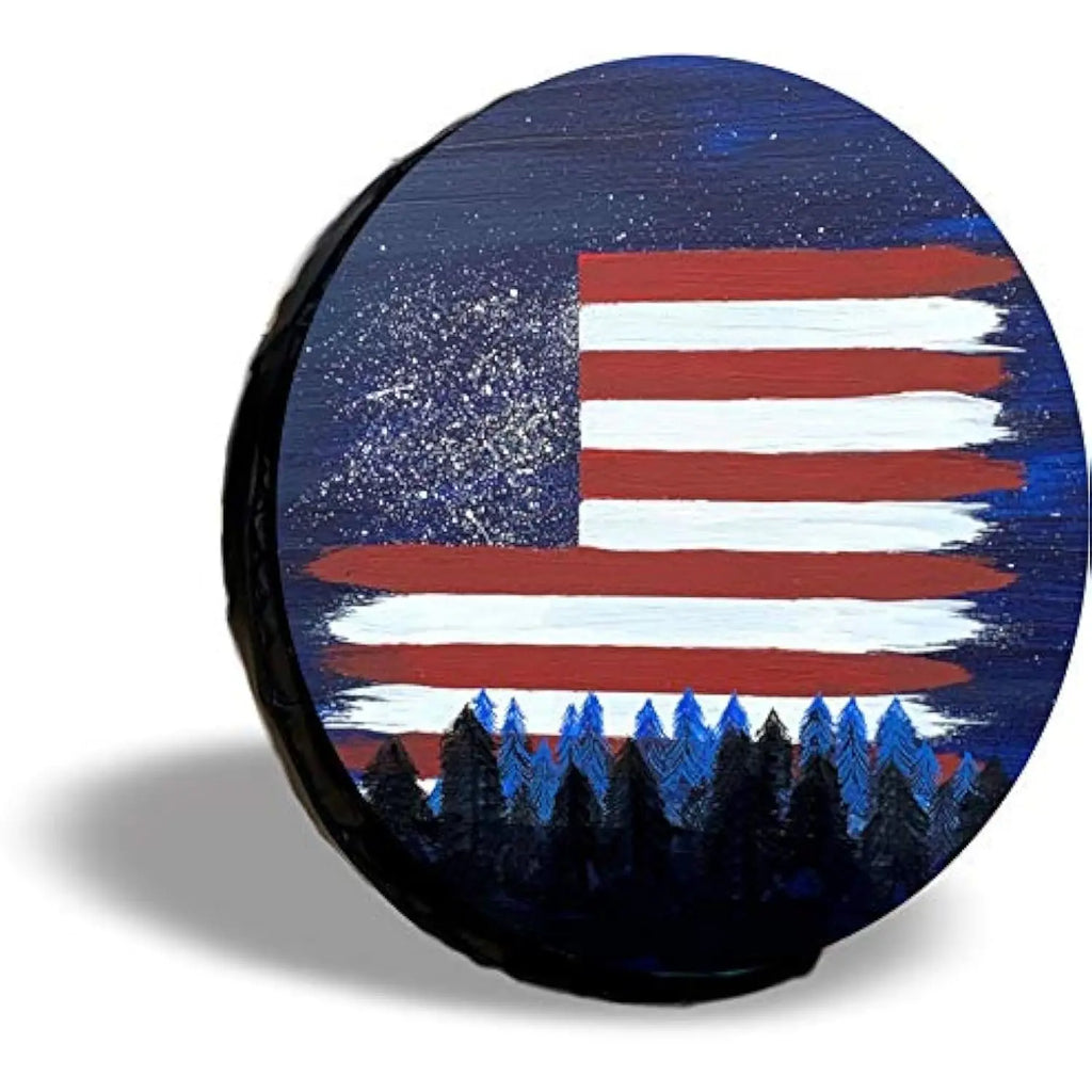 Rustic American Flag Forest Spare Tire Cover – SUV & Truck Spare Tire Cover HIP Acquiesce 14 in