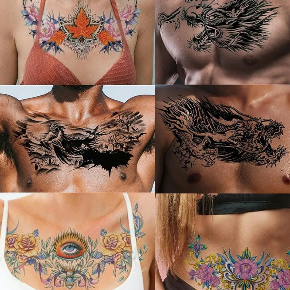 Waterproof Temporary Tattoo Sticker Big Chest Beauty Flower Fashion Colorful Butterfly Gem Diamond Art Fake Waist Tattoos Woman HIP