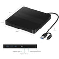 2-in-1 USB3.0 Type-C External DVD RW CD Writer Drive Burner Reader Player CD-ROM DVD-ROM Optical Drives For Laptop Desktop PC HIP black