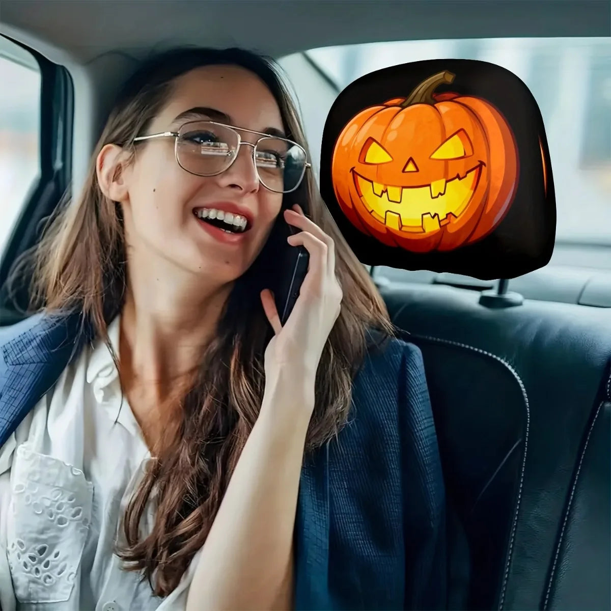 2-Pack Pumpkin Lantern Car Headrest Covers – Easy Install Car Headrest Covers HIP