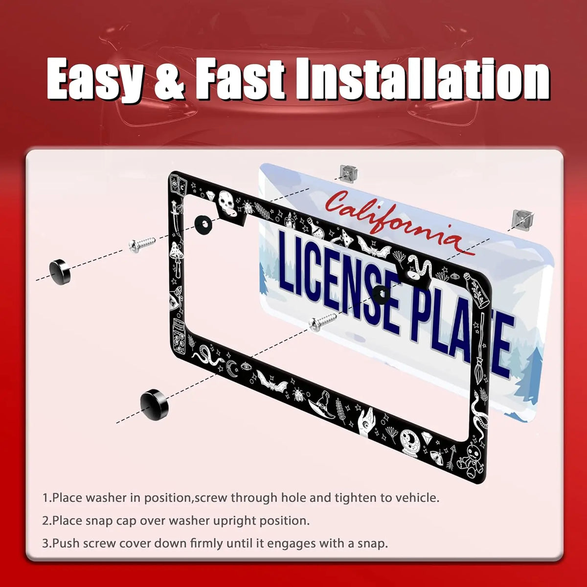 Witch Gothic License Plate Frame – Stainless Steel Car Decor License Plate Frame HIP