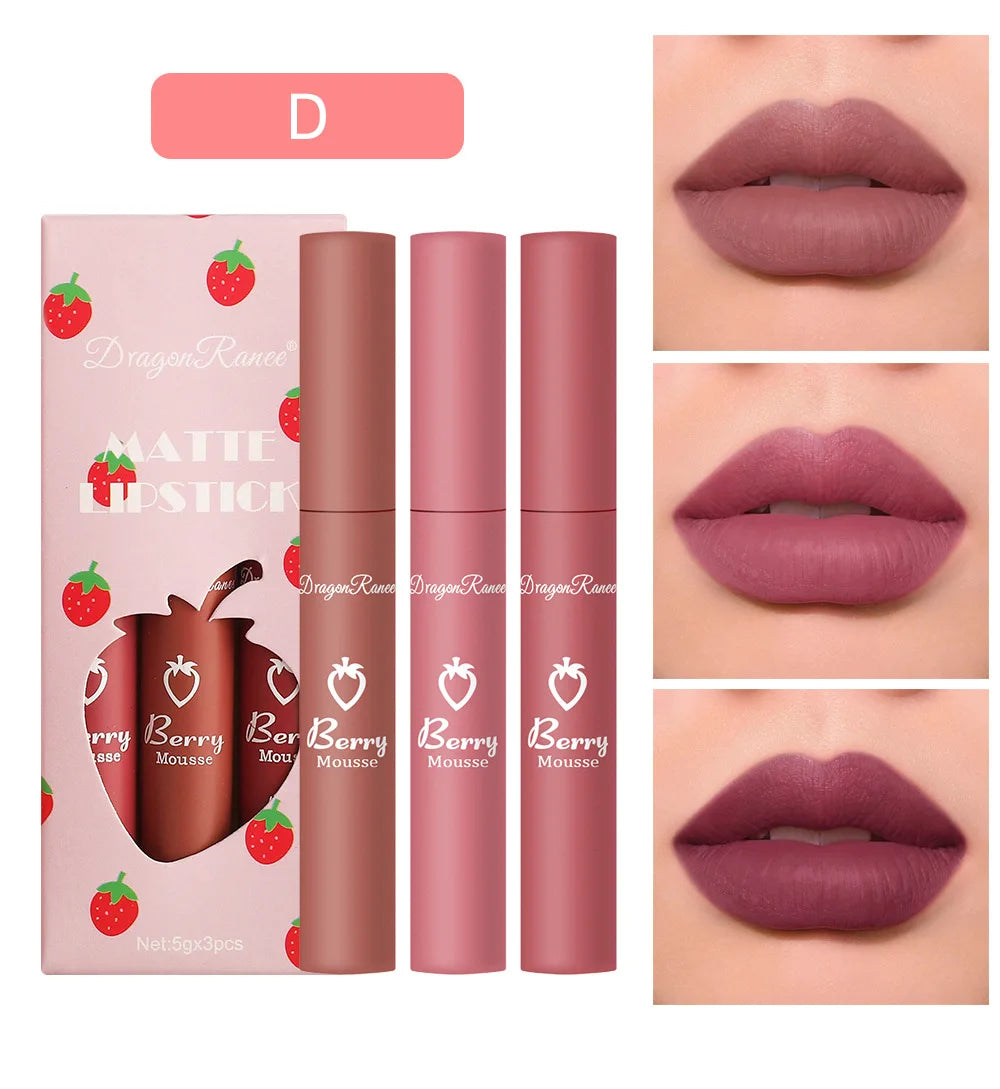 Dragon Ranee 3-Pc Velvet Matte Lip Gloss Set | Long Lasting Velvet Matte Lip Gloss HIP D