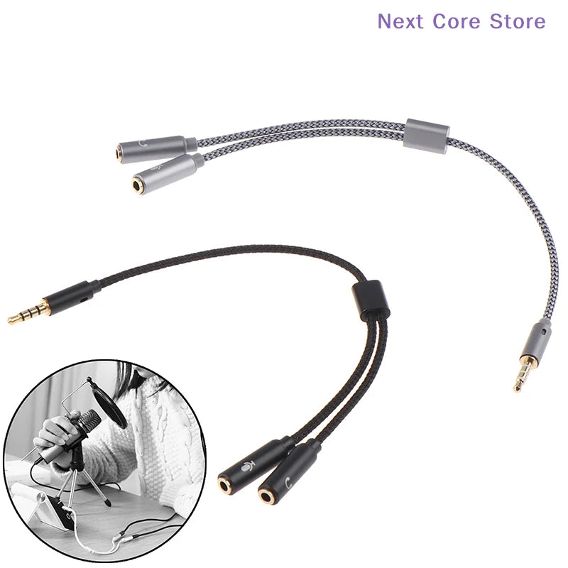 3.5mm Headphone Y Splitter – 1 Male to 2 Female Mic Adapter Audio Y Splitter HIP