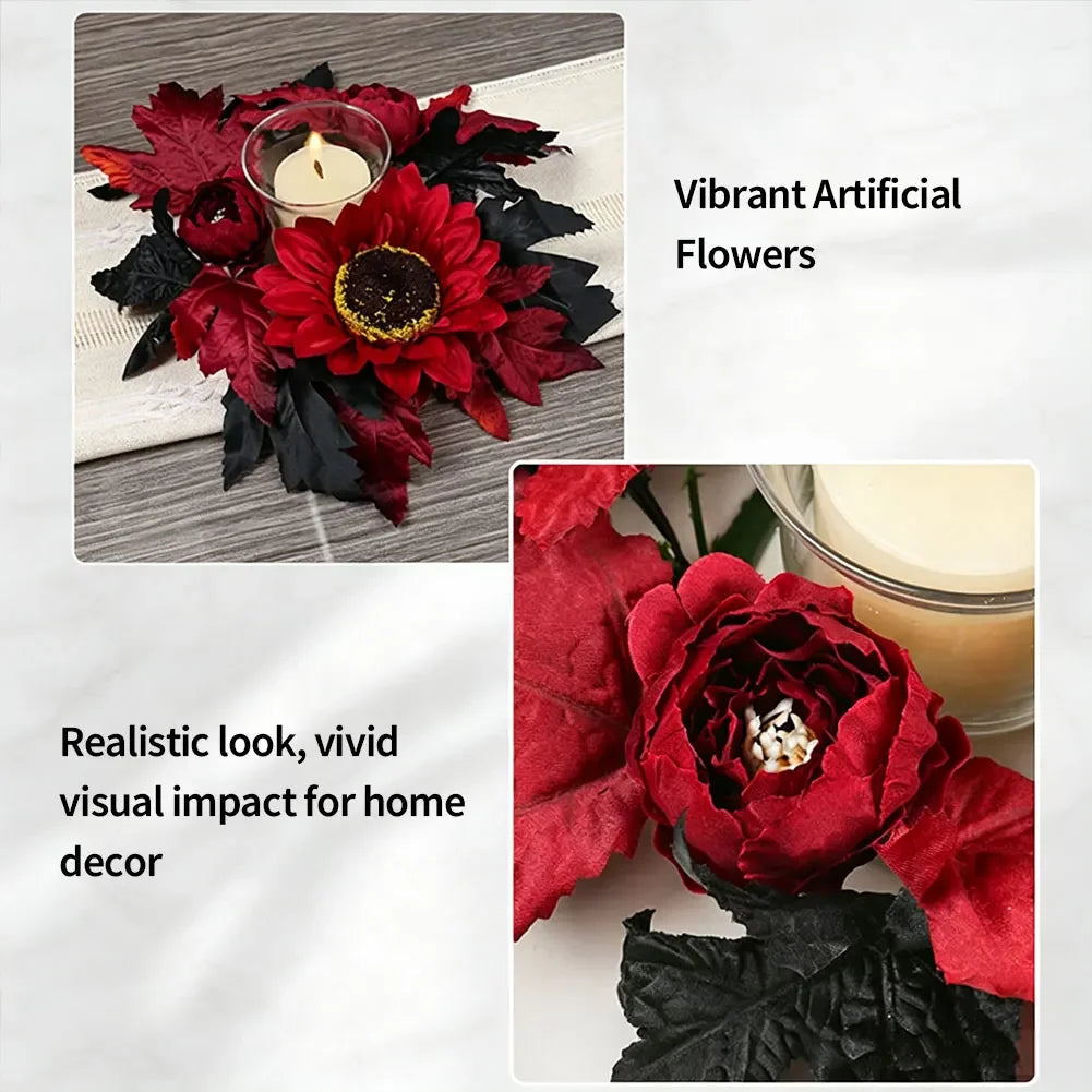 Spooky Home Decor Gothic Halloween Wreath Leaves Red Berries Pumpkin Pinecone Candle Holder For Mantel Fireplace Front Door HIP
