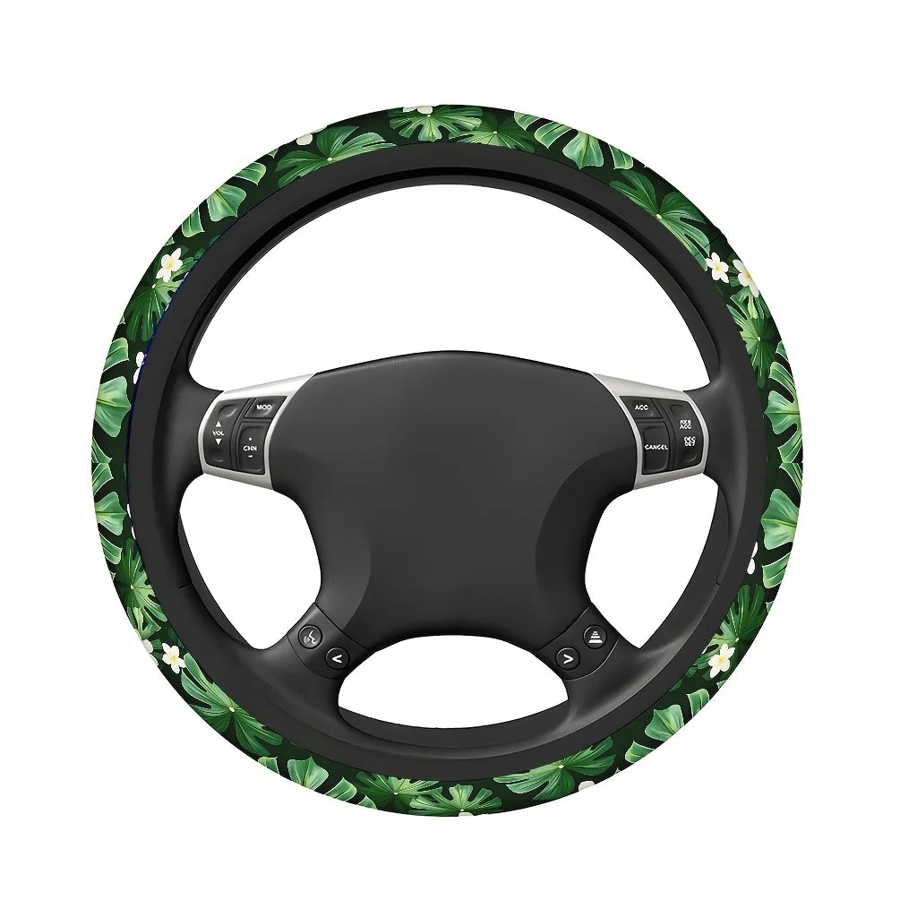 Tropical Leaf & Flower Car Steering Wheel Cover – Soft Grip Steering Wheel Cover HIP