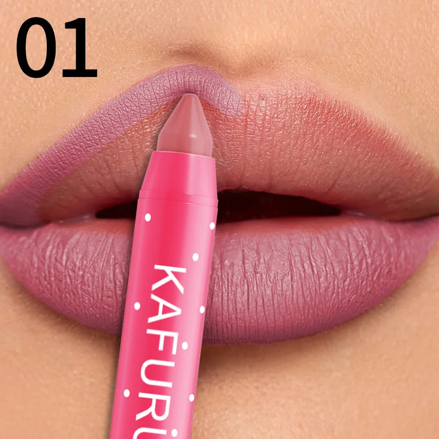 15 Colors Lipstick Pencil Waterproof Sexy Red Matte Contour Tint Lipstic Pen Long-lasting Lipliner Pen Non-stick Cup Lip Makeup HIP 01